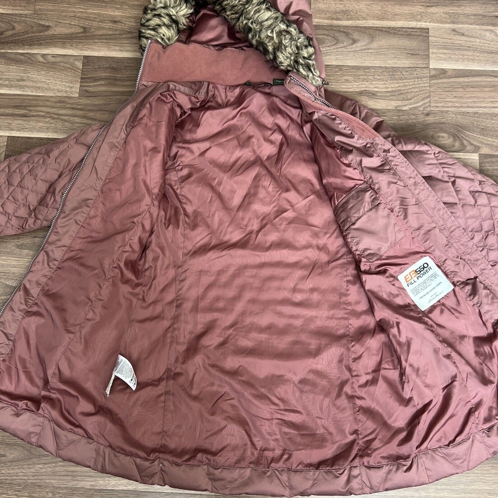 Eddie Bauer Lodge Down Long Coat Womens Size Medium Muave Pink Faux Fur EB550 - Picture 7 of 12